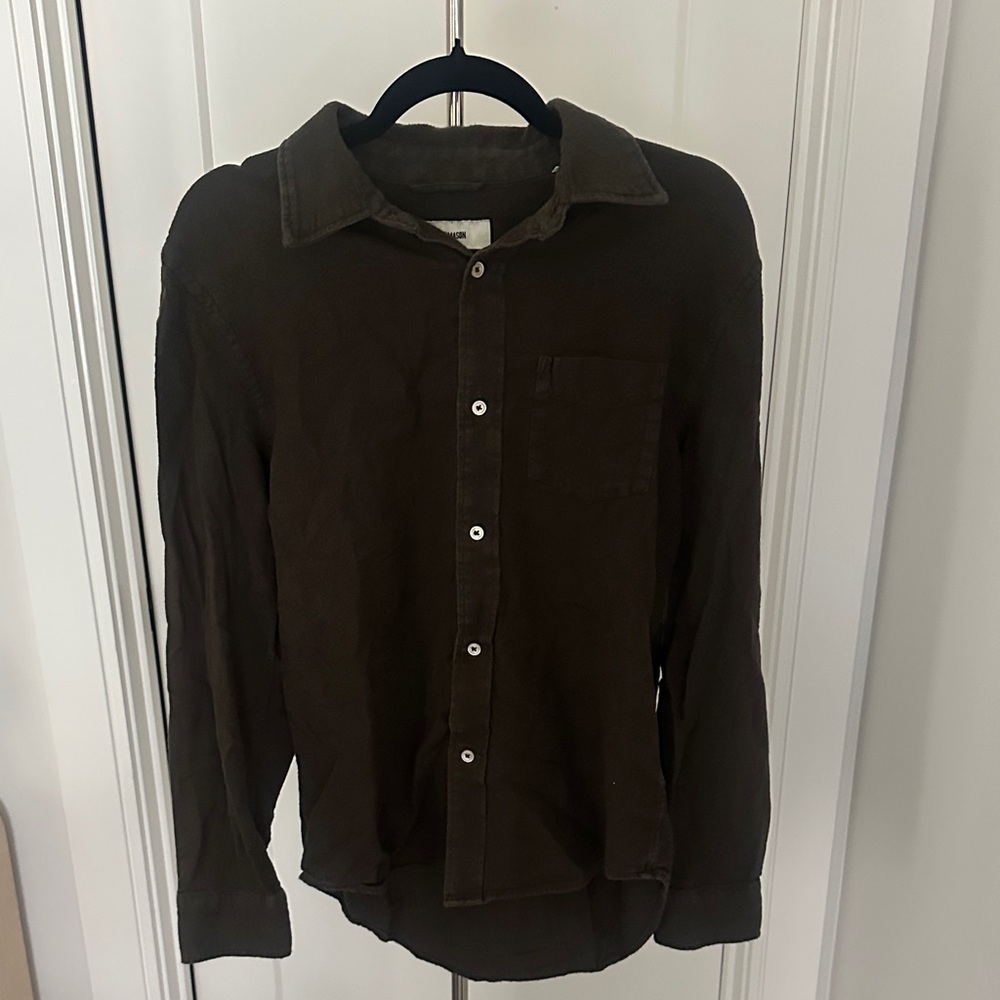 Buck Mason Men's Dark Brown Button-Up Shirt - Casual Long Sleeve